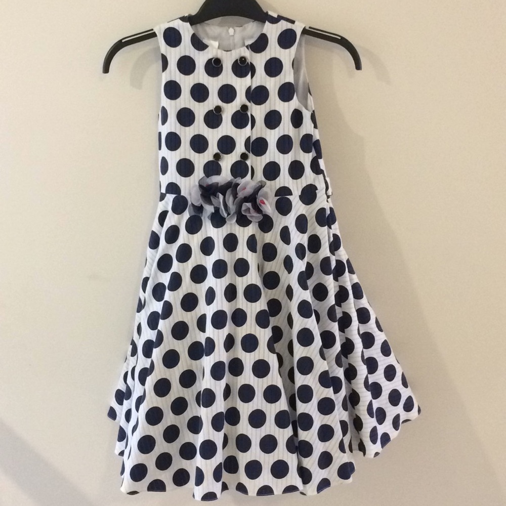 Sarah Louise English Boutique Blue &‎ White Polka Dot Dress